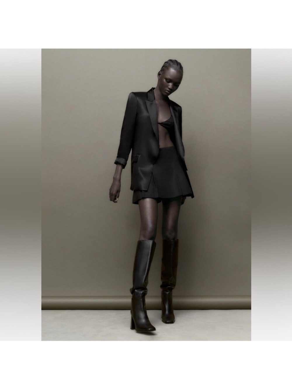 ZARA BLACK TURNED-UP CUFF SATIN EFFECT BLAZER - Picture 2 of 13